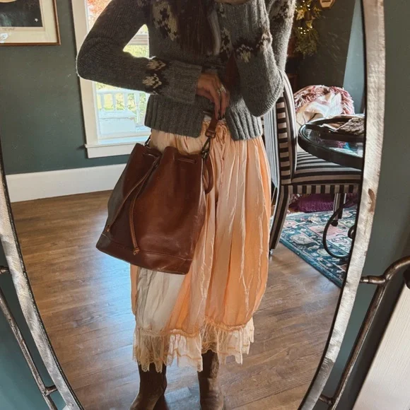 Madewell Lafayette Bucket Bag Brown English Saddle Leather crossbody Tote Purse - Picture 14 of 14